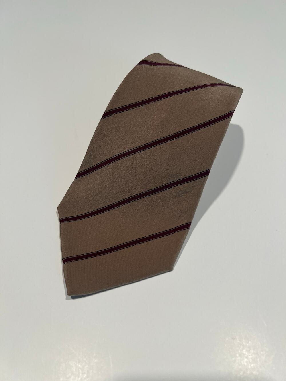 Vintage Vitaliano Pancaldi Men's Silk Bespoke Necktie Brown Maroon Stripes JL